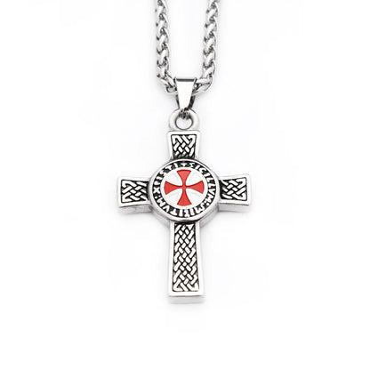 Templar Cross Shield Pendant Vintage Red Emblem (316L)