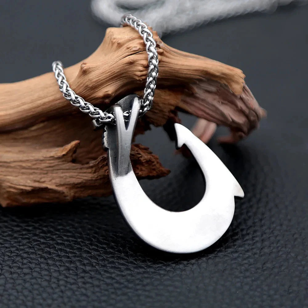 Collar nórdico vintage para hombre, de acero inoxidable, con diseño celta, colgante de anzuelo de pescado, accesorios de joyería nórdica punk hip hop