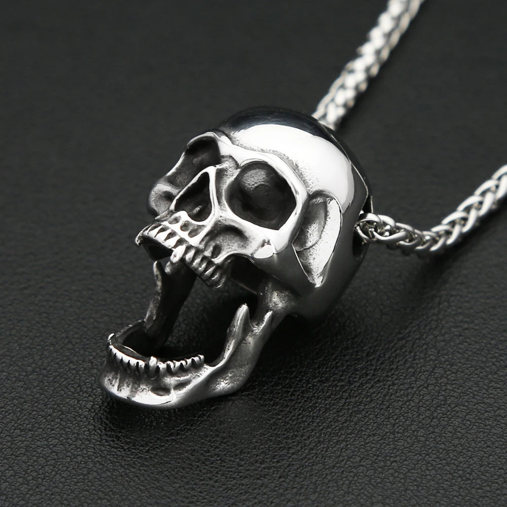 Gothic Polished Skull Pendant Necklace (316L)