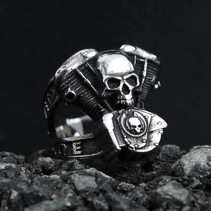 Steampunk Engine Skull Ring (316L)