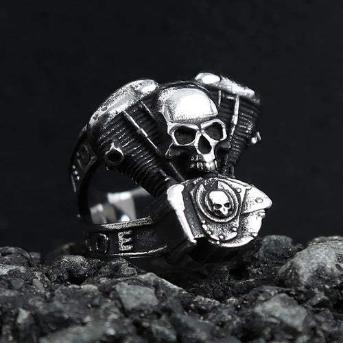 Steampunk Engine Skull Ring (316L)