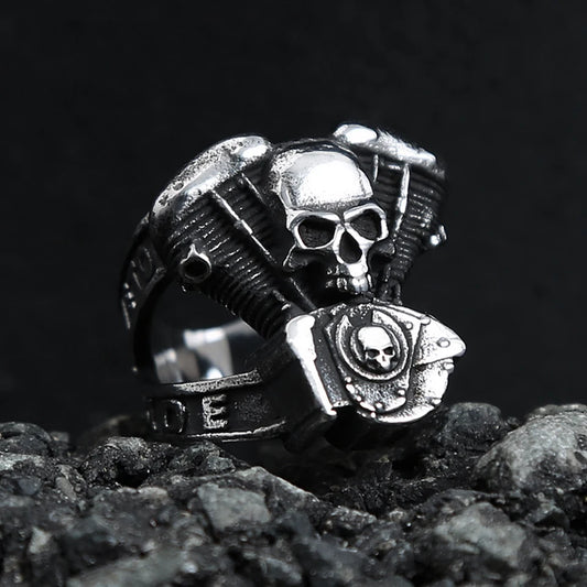 Steampunk Engine Skull Ring (316L)