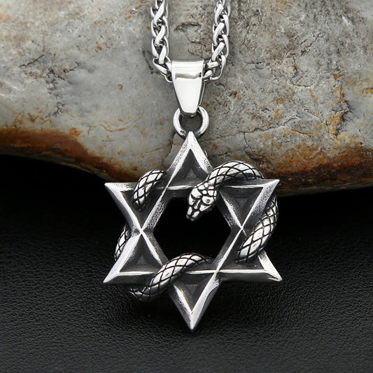 Star of David & Snake Pendant Necklace (316L)