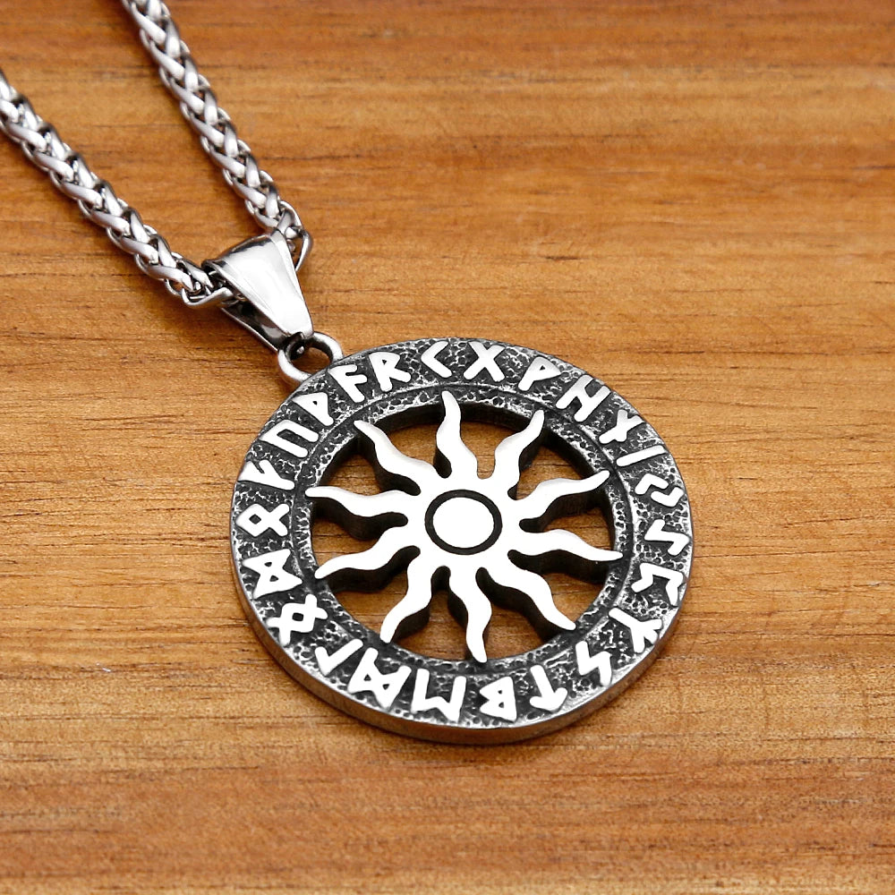 Apollo Sun God Viking Rune Pendant Necklace (316L)