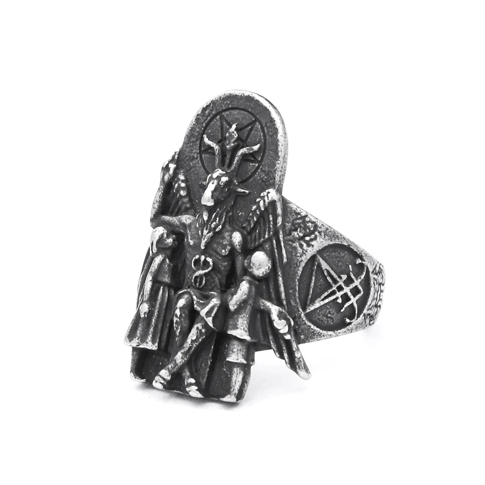 Vintage Gothic Lucifer Satanic Siegelringe für Herren, modischer Punk-Edelstahl-Anubis-Ring, heidnischer Schmuck, Geschenkidee, Dropshipping