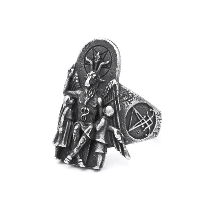 Vintage Gothic Lucifer Satanic Siegelringe für Herren, modischer Punk-Edelstahl-Anubis-Ring, heidnischer Schmuck, Geschenkidee, Dropshipping