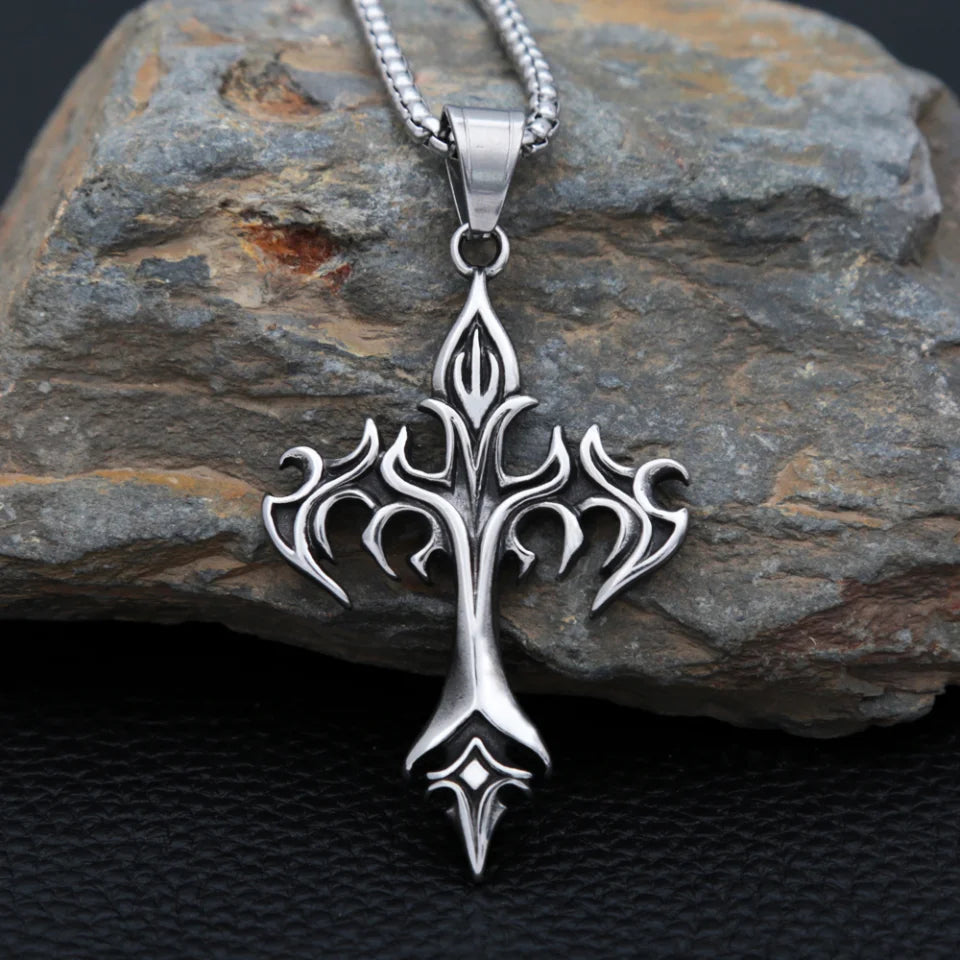 Gothic Flame Cross Pendant Necklace (316L)