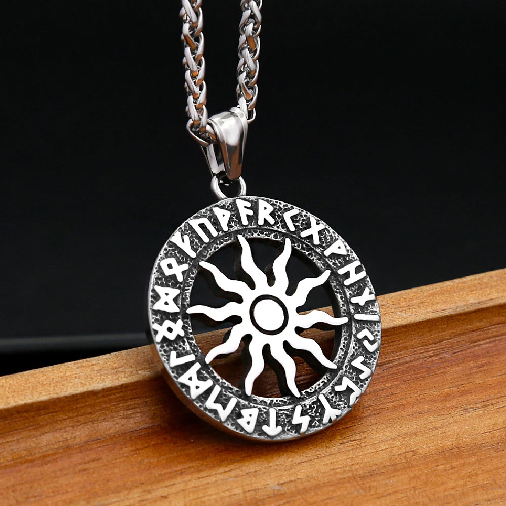 Apollo Sun God Viking Rune Pendant Necklace (316L)
