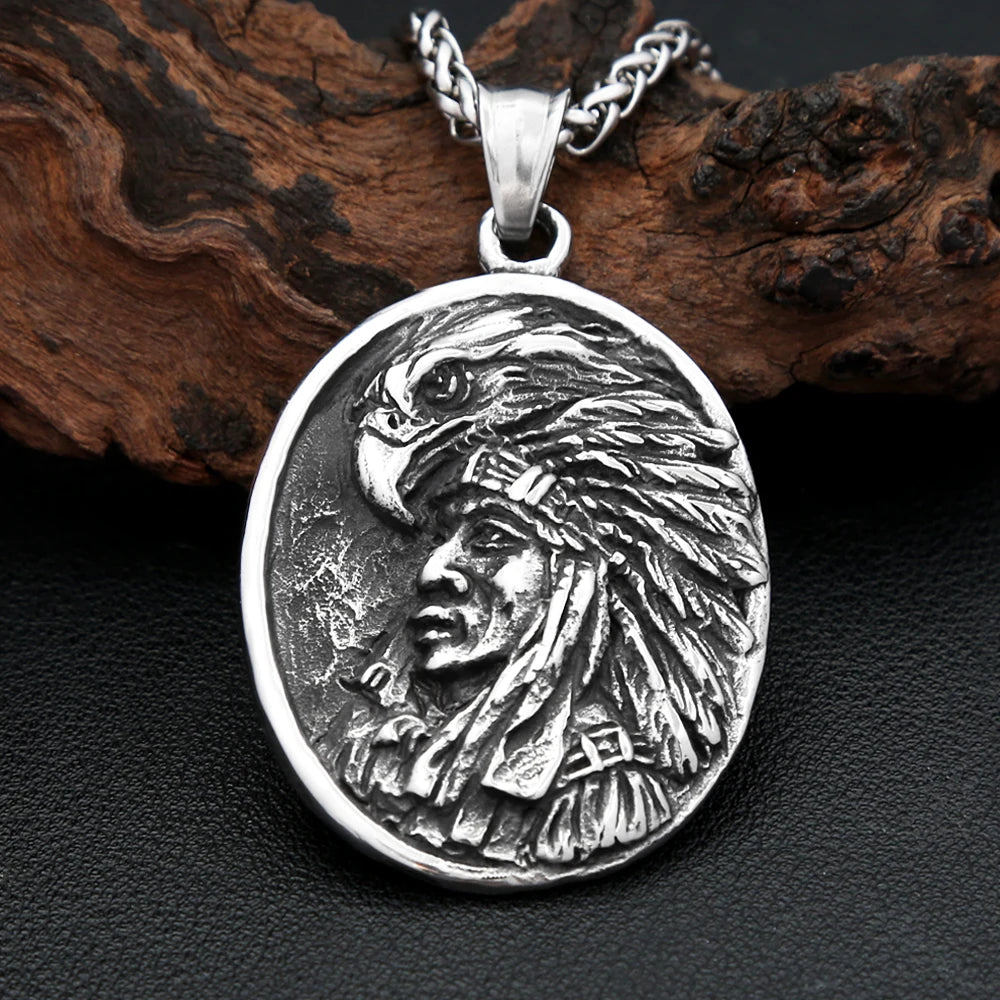 Indian Chief Eagle Pendant Necklace (316L)