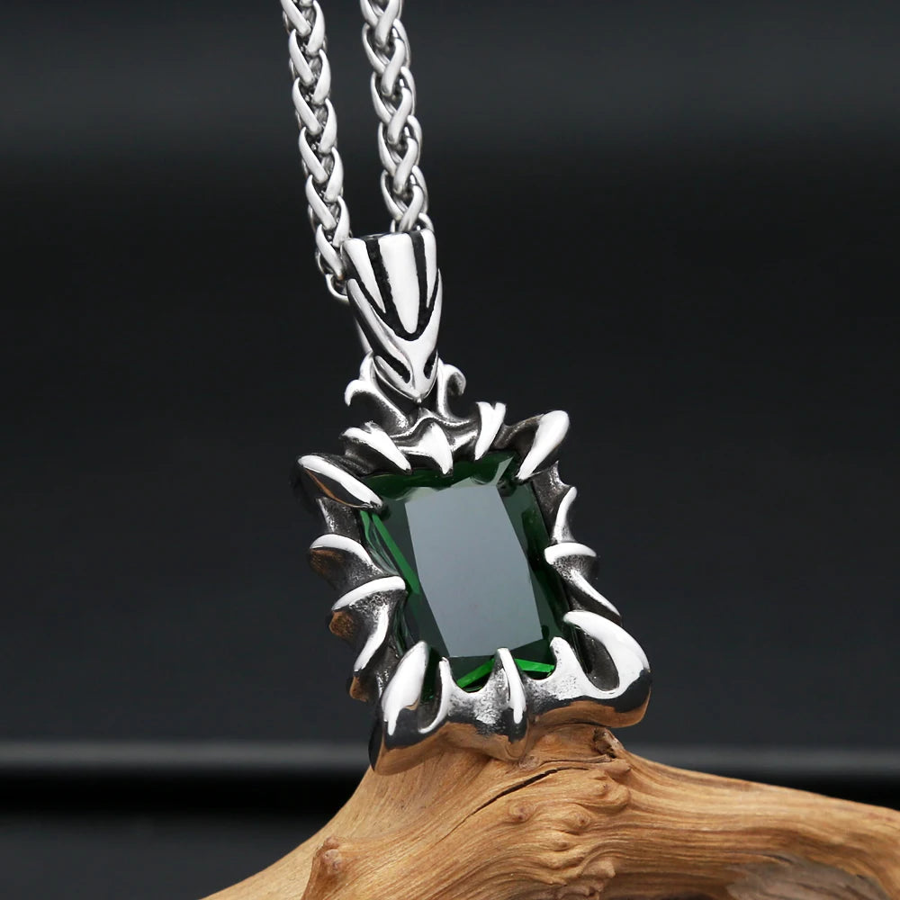 Collar con colgante de piedra de color rojo, negro, azul y verde vintage para hombre y mujer, de acero inoxidable, estilo punk, joyería para parejas, envío directo