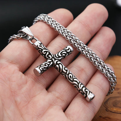 Engraved Cross Pendant Necklace (316L)