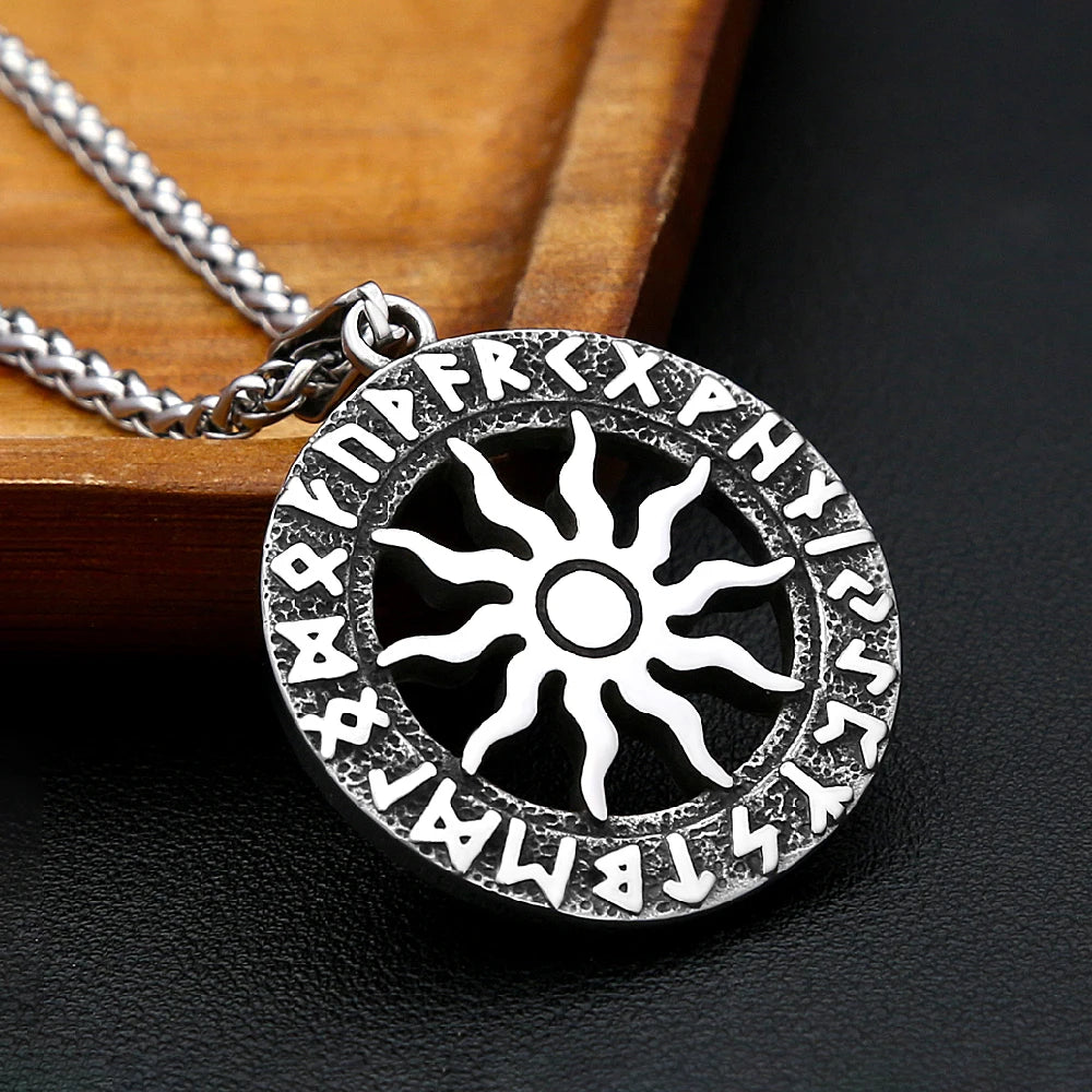 Apollo Sun God Viking Rune Pendant Necklace (316L)