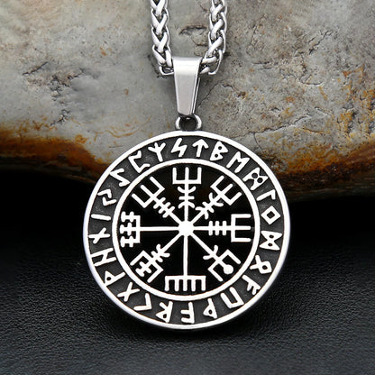 Collar con brújula nórdica vikinga, colgante de runa de acero inoxidable para hombres y mujeres, estilo hueco, amuleto de Odín, joyería, regalos, Dropshipping
