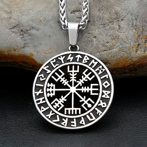 Collar con brújula nórdica vikinga, colgante de runa de acero inoxidable para hombres y mujeres, estilo hueco, amuleto de Odín, joyería, regalos, Dropshipping