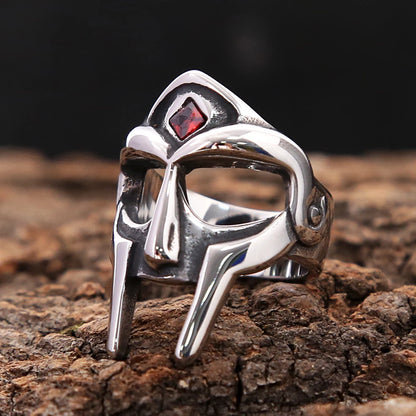 Warrior Mask Ring (316L) – Red Stone