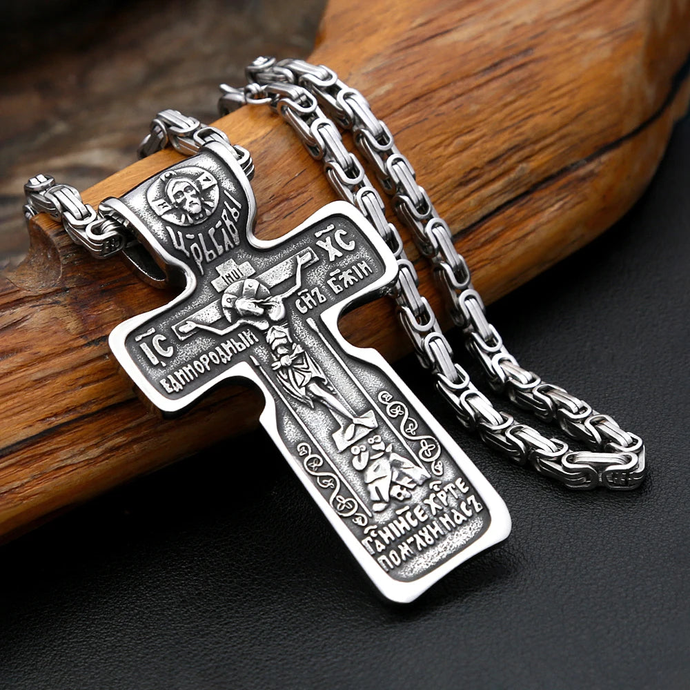 Vintage Jesus-Kreuz-Anhänger-Halsketten für Herren, Edelstahl 316L, religiöse Halskette, modisches Amulett, Punk-Schmuck, Geschenkidee