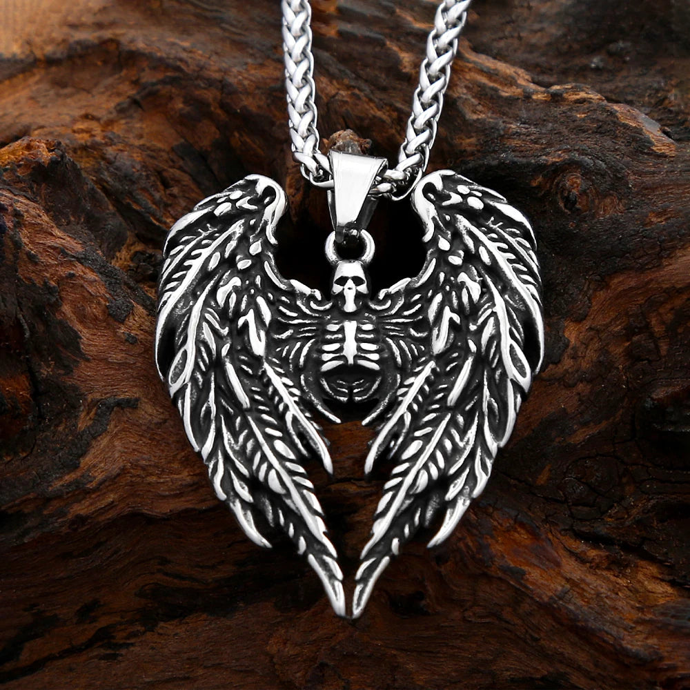 Gothic Skull Angel Wings Necklace (316L)