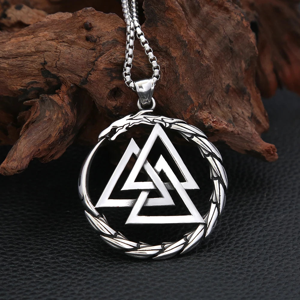 Modischer Vintage-Wikinger-Drachenanhänger im Punk-Stil aus 316L Edelstahl, Wikinger-Valknut-Halskette für Herren, Domineering Jewelry Großhandel