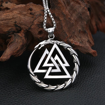 Modischer Vintage-Wikinger-Drachenanhänger im Punk-Stil aus 316L Edelstahl, Wikinger-Valknut-Halskette für Herren, Domineering Jewelry Großhandel