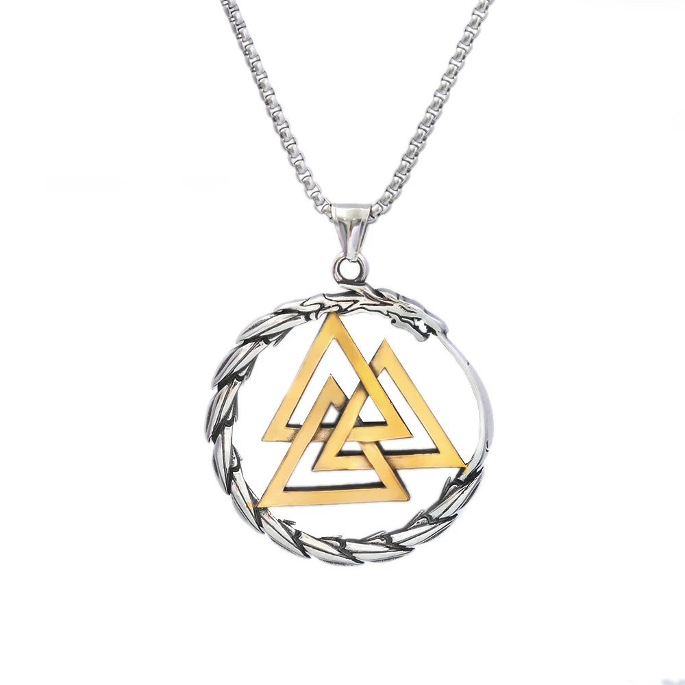 Modischer Vintage-Wikinger-Drachenanhänger im Punk-Stil aus 316L Edelstahl, Wikinger-Valknut-Halskette für Herren, Domineering Jewelry Großhandel