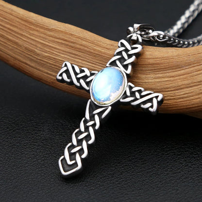 Knot Cross Pendant (316L) – Blue Stone