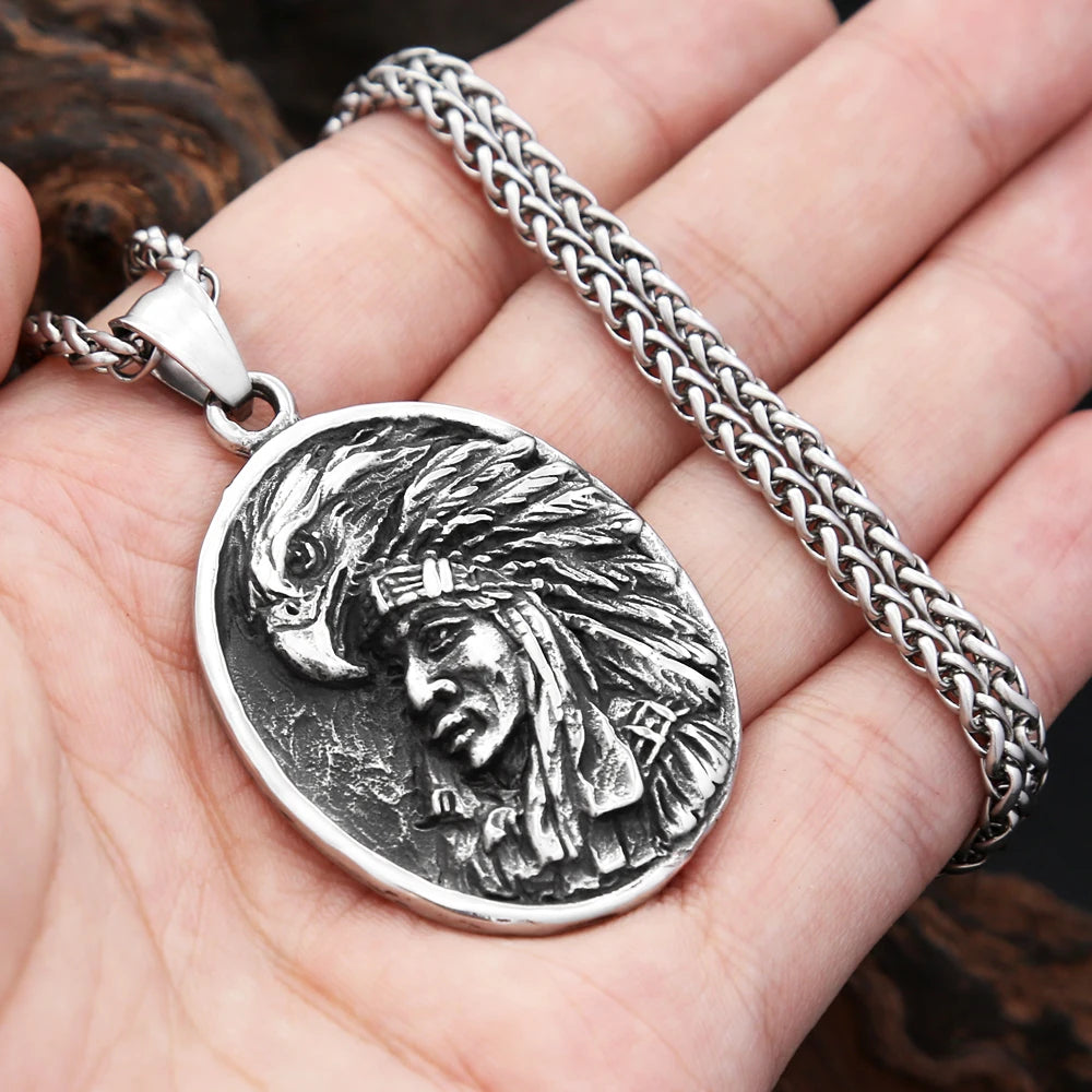 Indian Chief Eagle Pendant Necklace (316L)