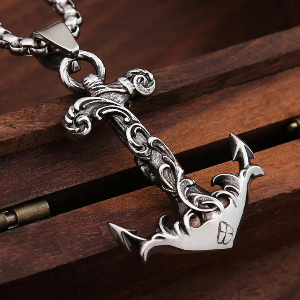 Colgante de ancla vikinga nórdica vintage, estilo punk hip hop, de acero inoxidable 316L, para hombres y mujeres, joyería de moda al por mayor.