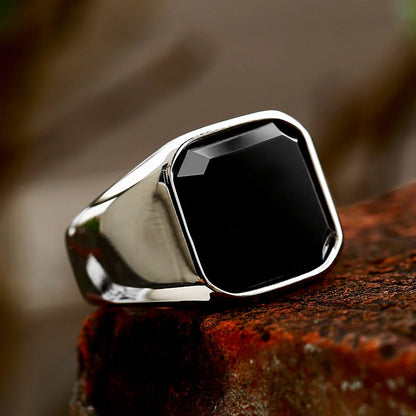 Black Stone Signet Ring (316L)