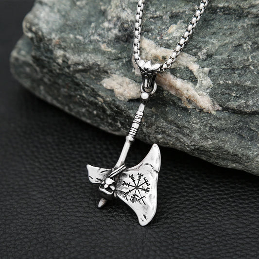 Vintage Wikinger-Krieger-Axt Vegvisir Helm der Ehrfurcht Anhänger Halskette für Herren Edelstahl Nordisches Amulett Schmuck Geschenk Dropshipping
