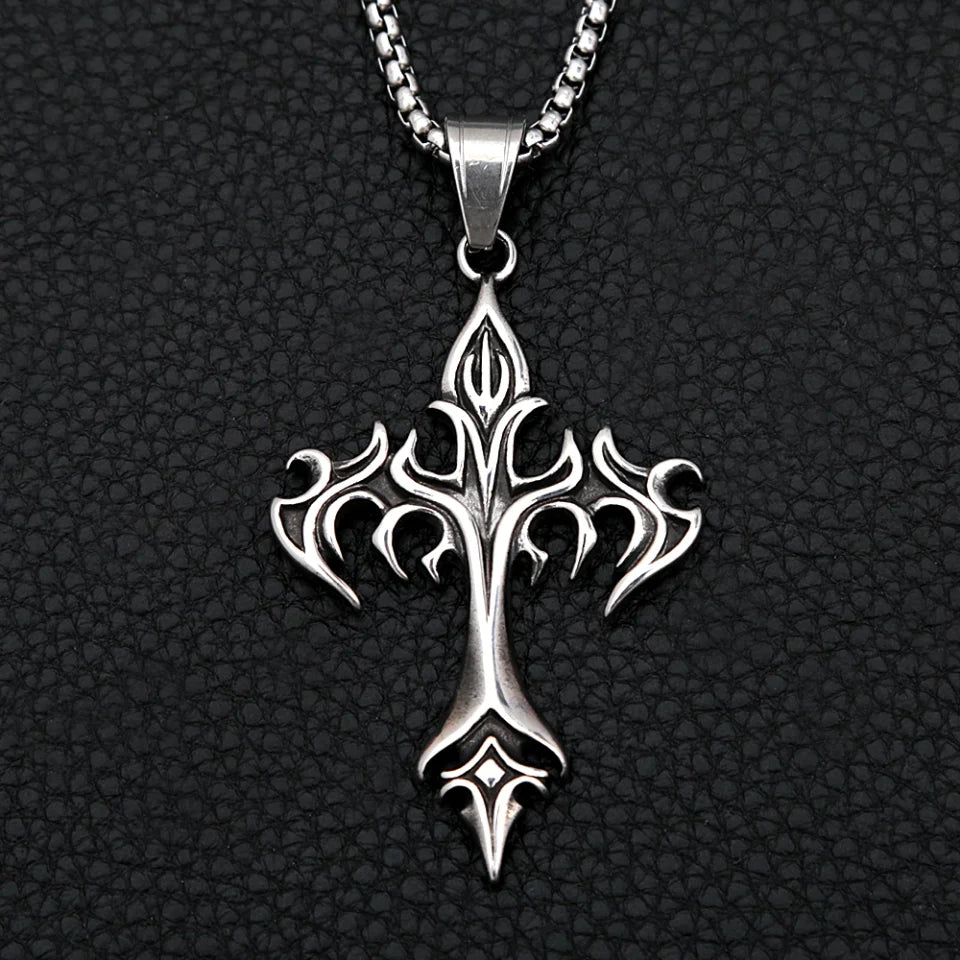 Gothic Flame Cross Pendant Necklace (316L)