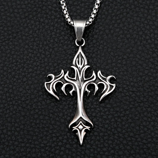 Gothic Flame Cross Pendant Necklace (316L)