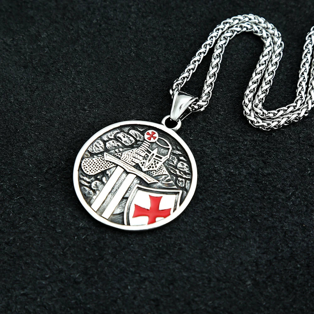 Colgante de cruz de caballeros templarios vintage de moda para hombres, collar de cruz de acero inoxidable punk, joyería única, regalos, envío directo