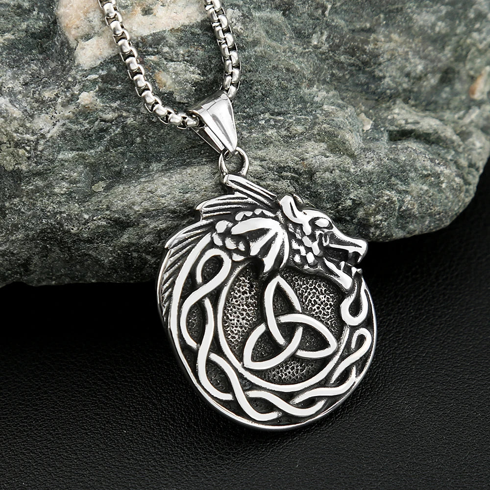 Viking Dragon Celtic Knot Necklace (316L)