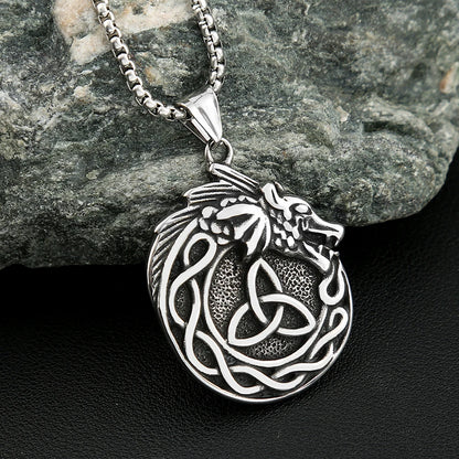 Viking Dragon Celtic Knot Necklace (316L)