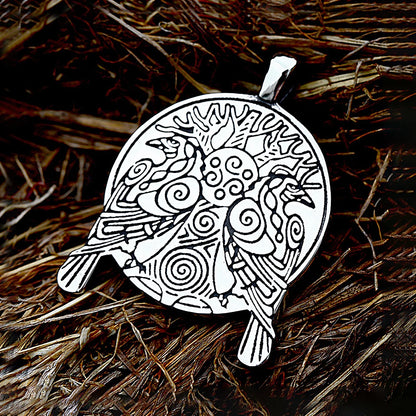 Collar de acero inoxidable con colgante de árbol de la vida nórdico para hombre, estilo vikingo vintage, Odín, doble cuervo, amuleto, joyería al por mayor