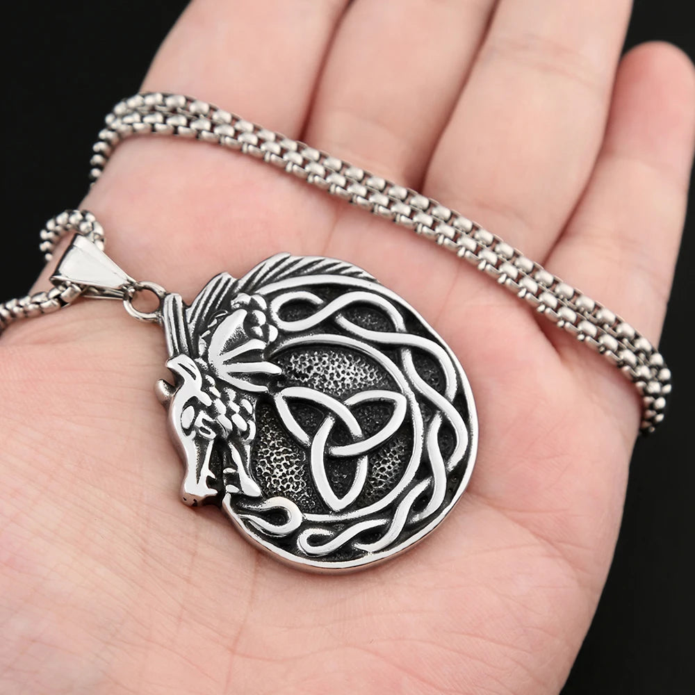 Viking Dragon Celtic Knot Necklace (316L)