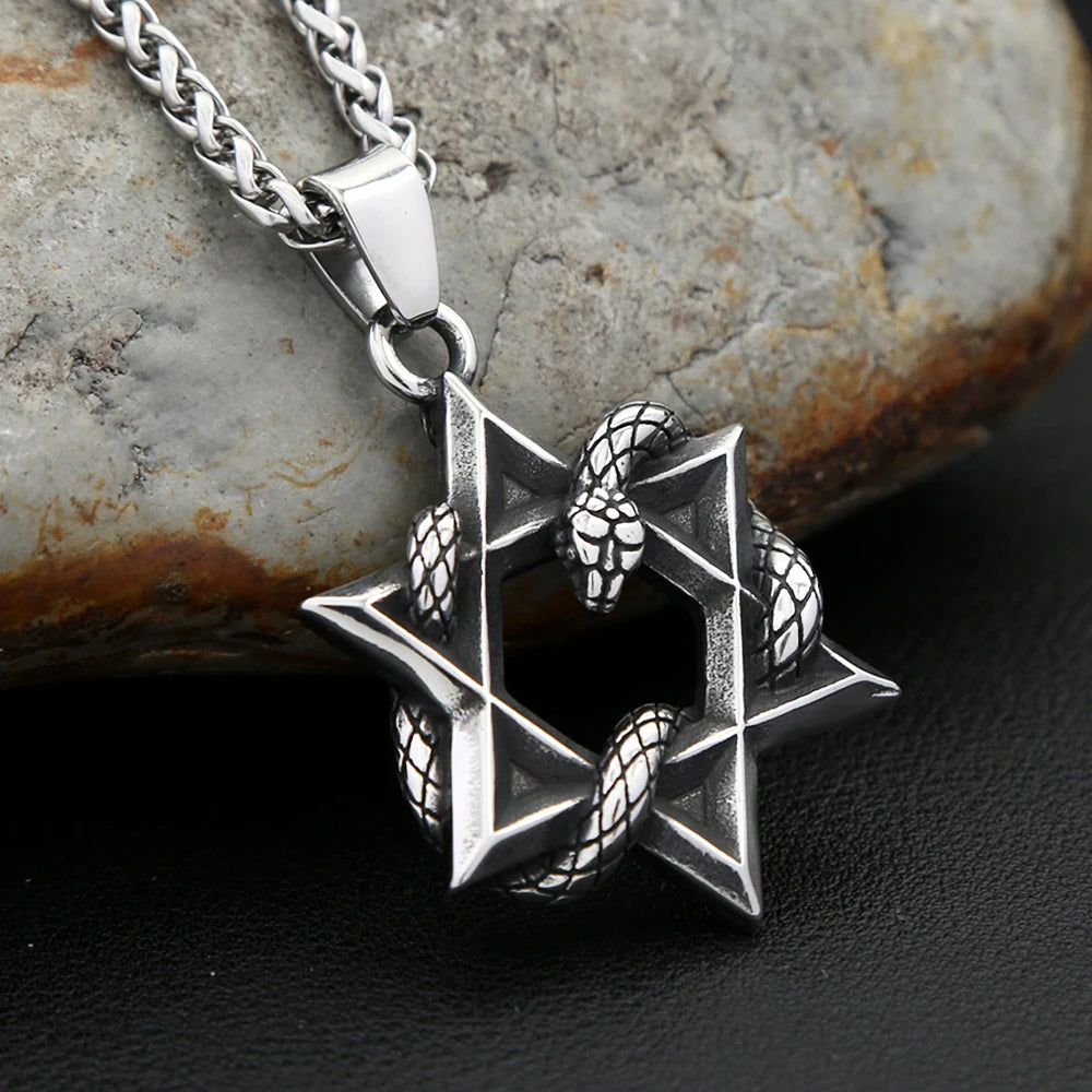 Star of David & Snake Pendant Necklace (316L)