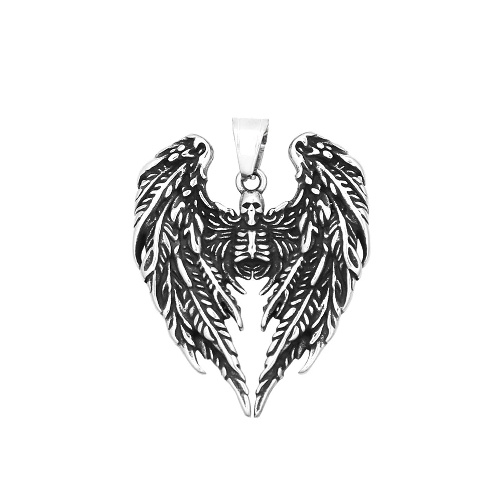 Gothic Skull Angel Wings Necklace (316L)