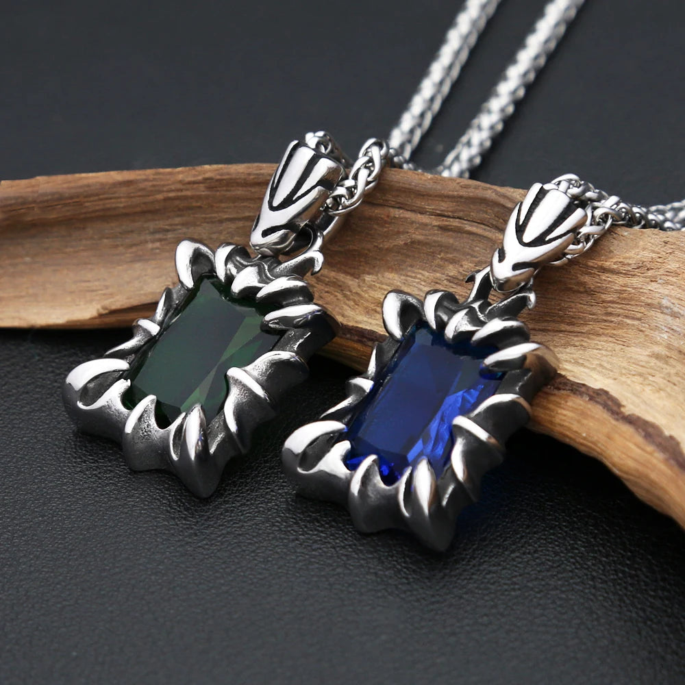 Collar con colgante de piedra de color rojo, negro, azul y verde vintage para hombre y mujer, de acero inoxidable, estilo punk, joyería para parejas, envío directo