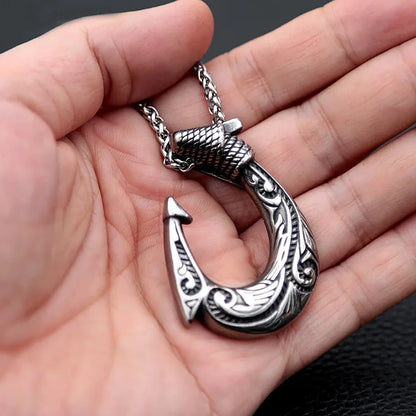 Collar nórdico vintage para hombre, de acero inoxidable, con diseño celta, colgante de anzuelo de pescado, accesorios de joyería nórdica punk hip hop