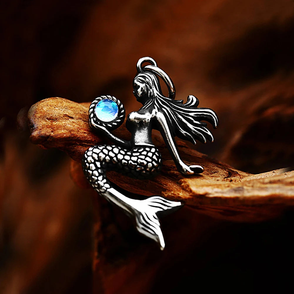 Collar de sirena con diseño creativo de moda retro, estilo punk, de acero inoxidable, para hombres y mujeres, con colgante de animal, joyería única, regalos, envío directo