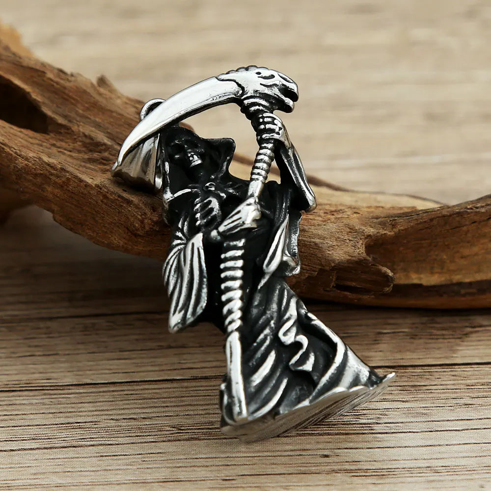 Grim Reaper Scythe Skull Pendant Necklace (316L)