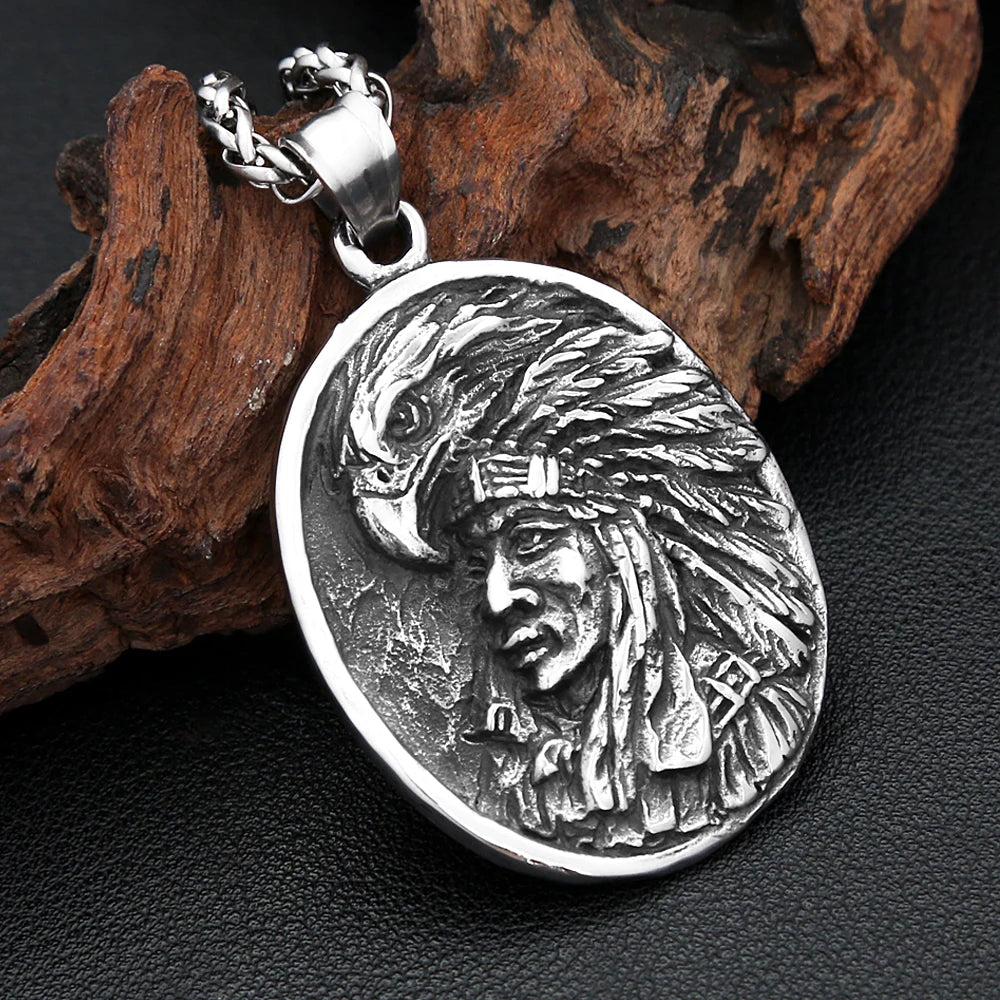 Indian Chief Eagle Pendant Necklace (316L)