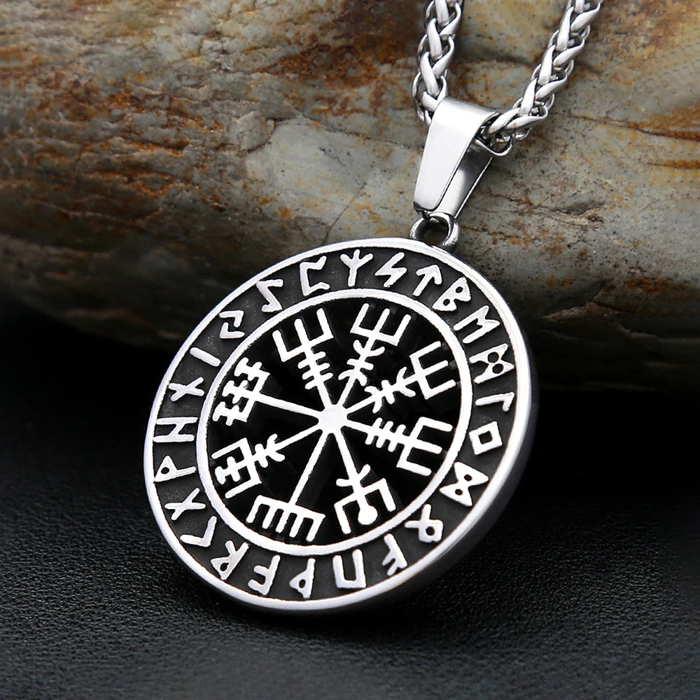 Collar con brújula nórdica vikinga, colgante de runa de acero inoxidable para hombres y mujeres, estilo hueco, amuleto de Odín, joyería, regalos, Dropshipping