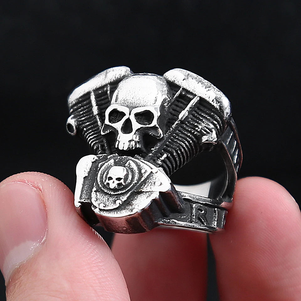 Steampunk Engine Skull Ring (316L)