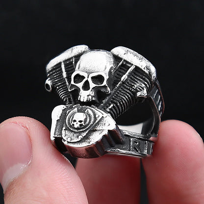 Steampunk Engine Skull Ring (316L)