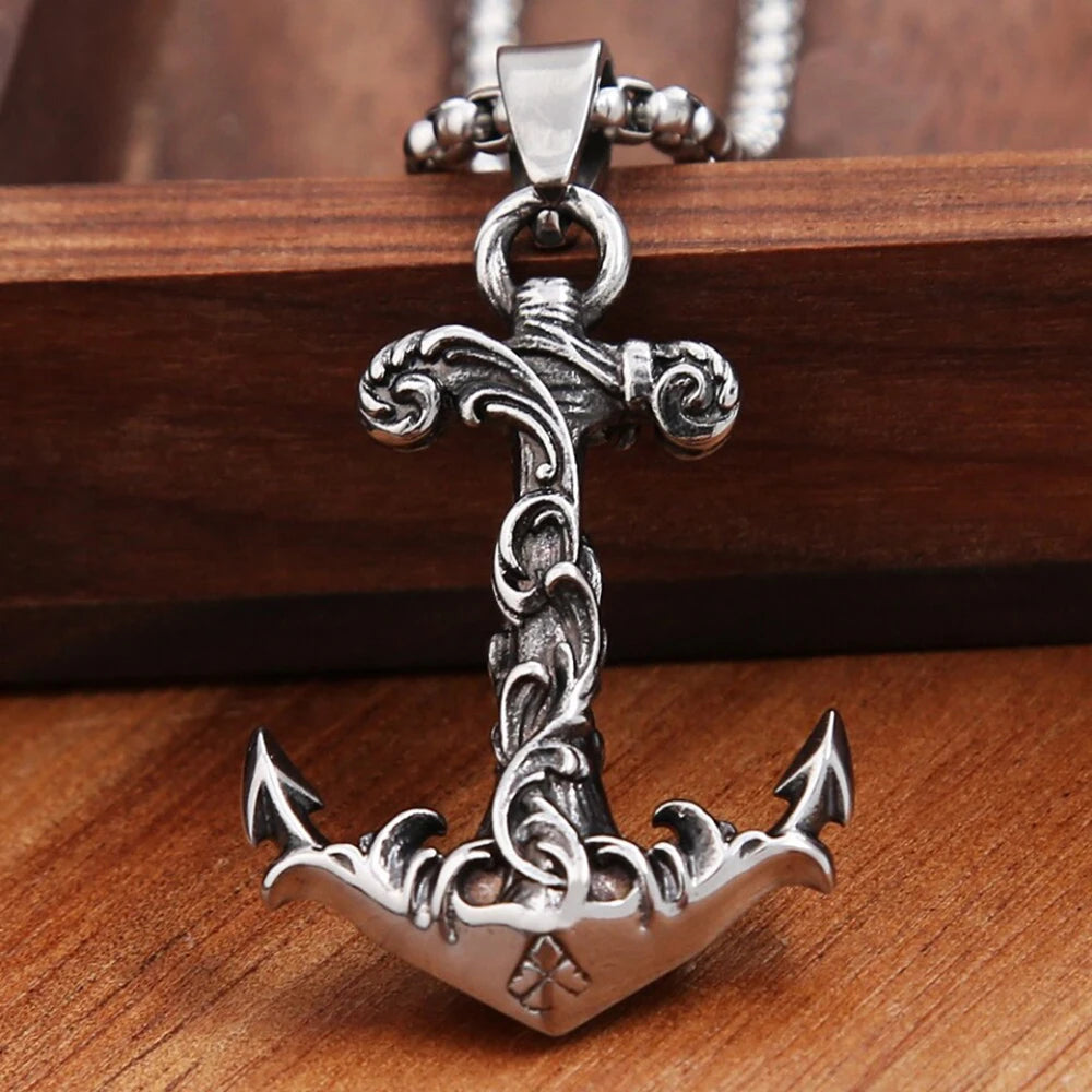 Colgante de ancla vikinga nórdica vintage, estilo punk hip hop, de acero inoxidable 316L, para hombres y mujeres, joyería de moda al por mayor.