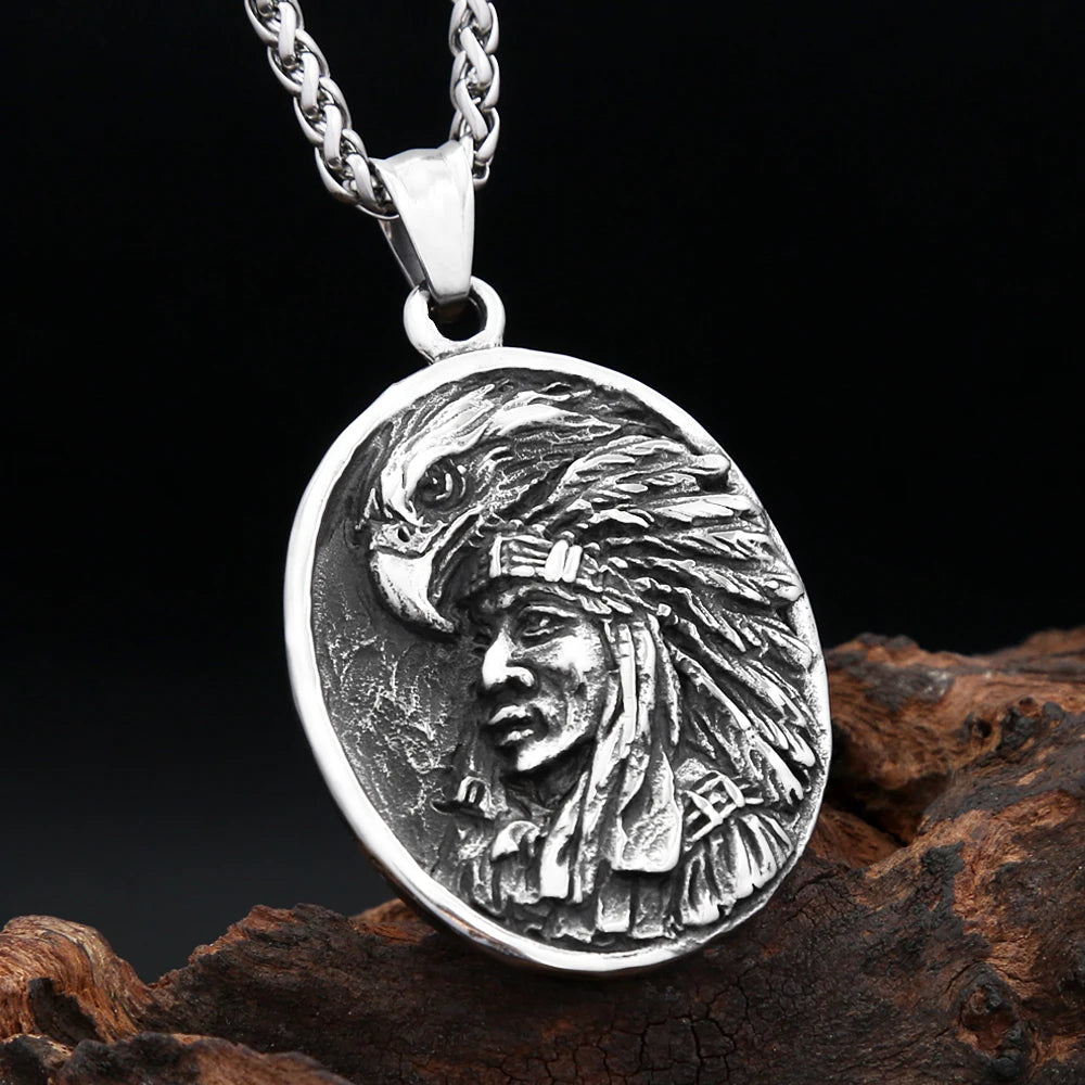 Indian Chief Eagle Pendant Necklace (316L)