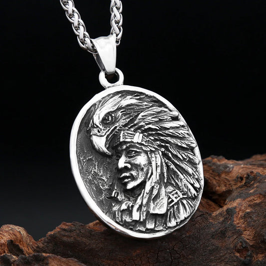 Indian Chief Eagle Pendant Necklace (316L)