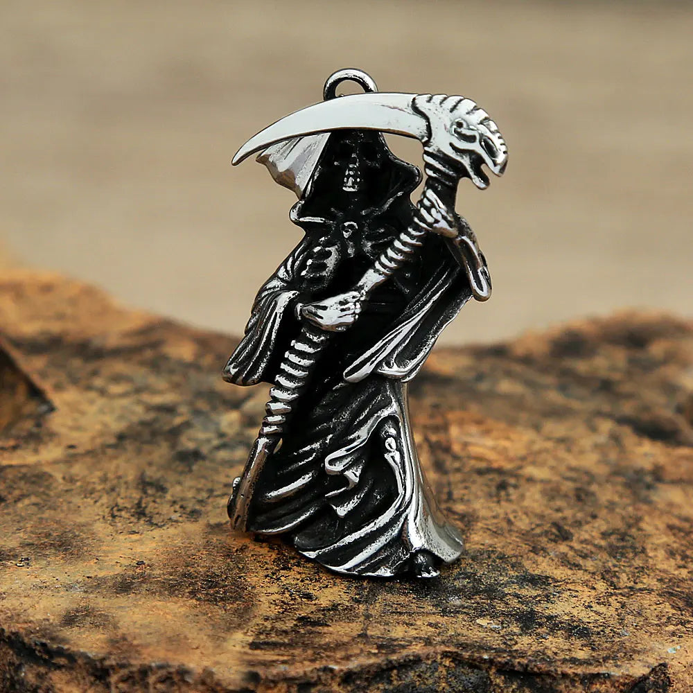 Grim Reaper Scythe Skull Pendant Necklace (316L)